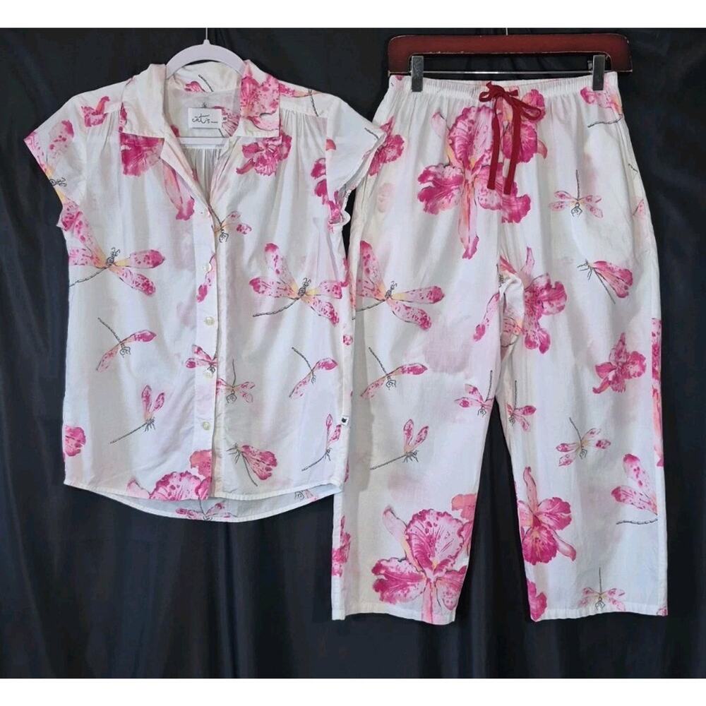 The Cat's Pajamas Cotton Pink Dragonflies Print Pajama Set XS - Picture 2 of 14